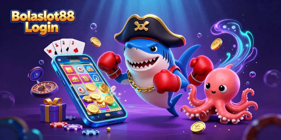Bolaslot88 Login offers vibrant slot games with engaging characters like a shark, pufferfish, and octopus.