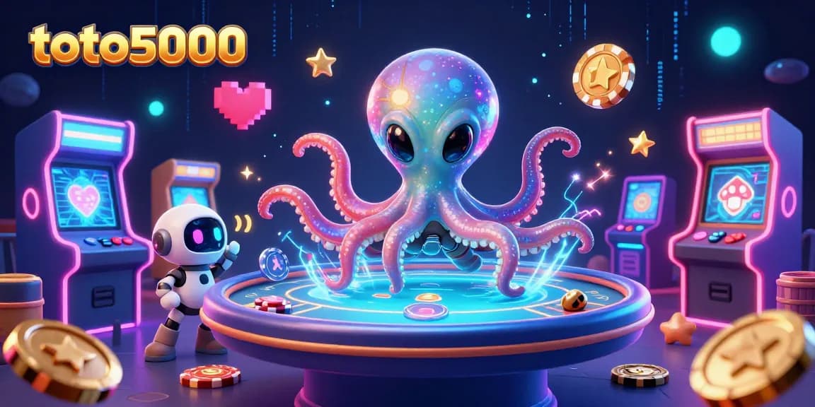 Experience interactive fun with toto5000's vibrant poker scene featuring alien octopus and robot!