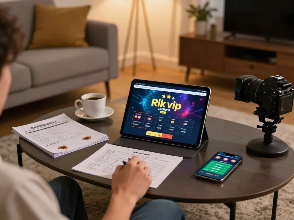 Player enjoying rik vip gaming app in a cozy living room, focused on betting strategies.