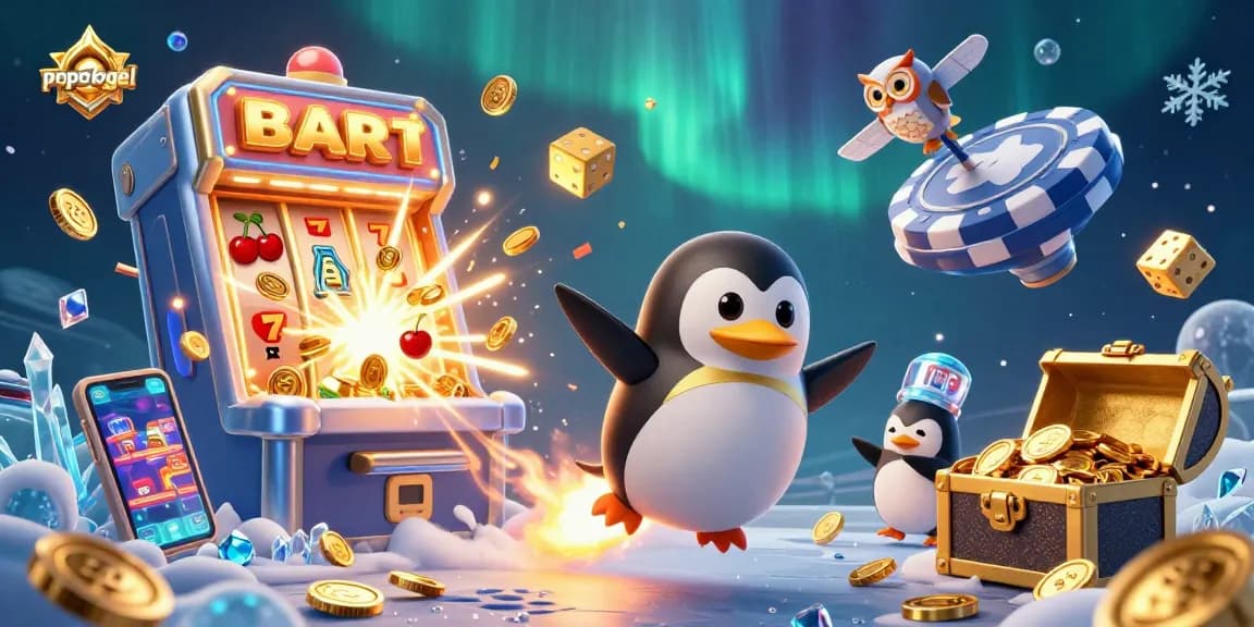 Experience excitement with popotogel as the golden penguin races to win big among vibrant slot elements.