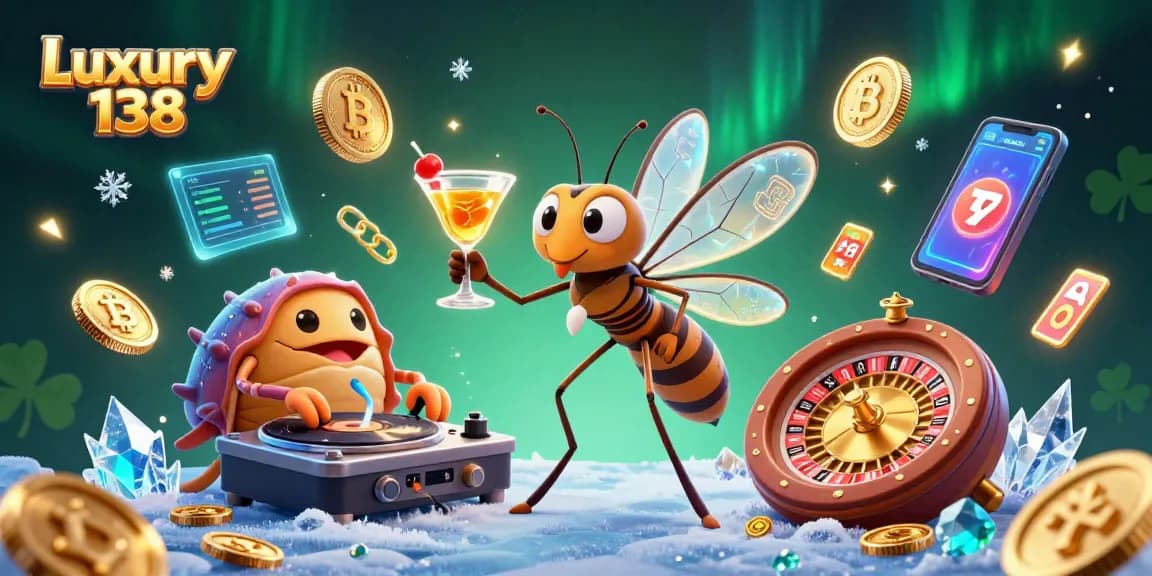 Experience thrills and excitement with Luxury 138's dynamic casino-themed illustration featuring 3D characters.