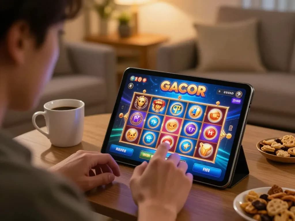 Engage in thrilling slot gacor gameplay from home, showcasing a relaxed gaming session.