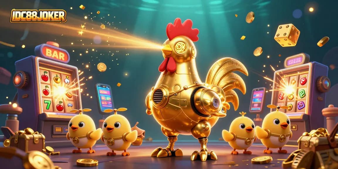 Engage with IDC88JOKER's dynamic casino adventure featuring golden robot and jackpot winnings!