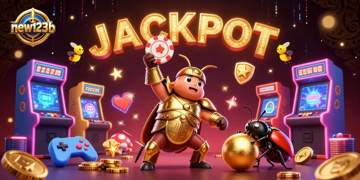 Win big with new123b in this thrilling 3D casino scene showcasing excitement and vibrant games.
