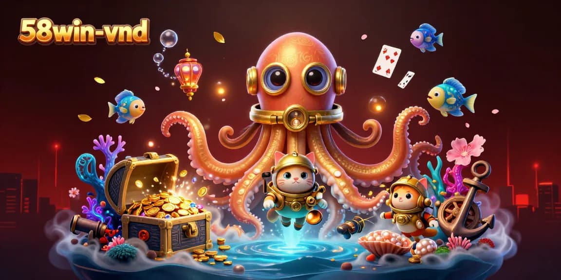 Engage in thrilling action at 58win-vnd featuring an oceanic adventure with a kraken, diving cat, and treasures!