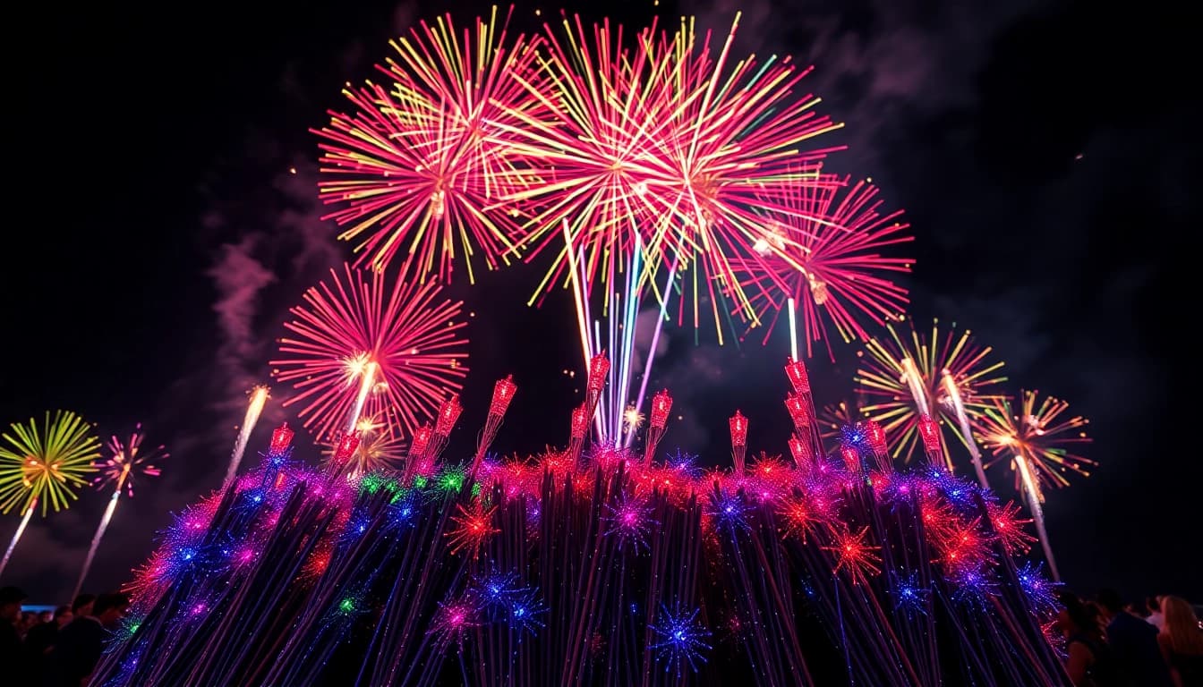 Experience the excitement of wholesale fireworks bursting beautifully in night sky displays.