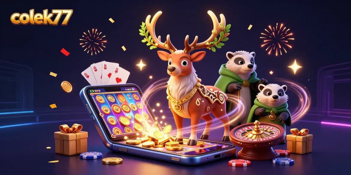 Win exciting rewards at colek77 with colorful slots, floating spirits, and a vibrant casino atmosphere.