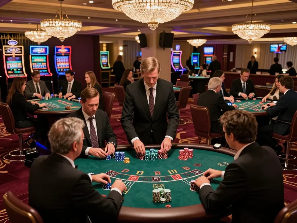 mm88 players engaged in blackjack strategy with dealers in a vibrant casino atmosphere