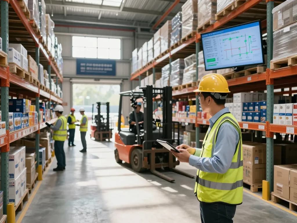 Logistics manager reviewing data, showcasing the matters for supply chains in a modern warehouse environment.