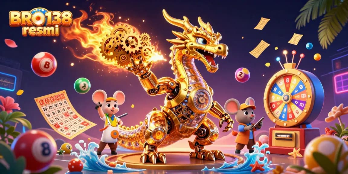 Engage with the dynamic gambling scene at BRO138 resmi showcasing golden dragon and vibrant gaming elements.