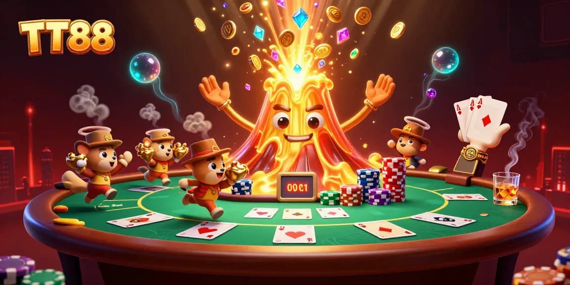 Experience interactive gaming at TT88 with a lively casino scene filled with treasures and poker excitement.