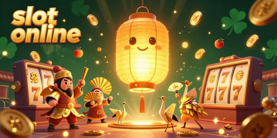 Engage with slot online adventures featuring a glowing lantern spirit amidst vibrant casino symbols.