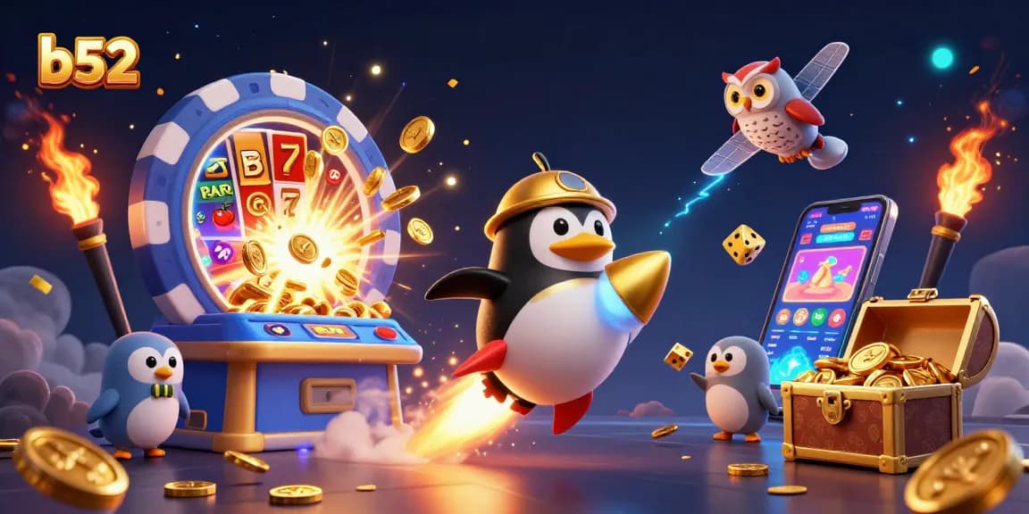 Experience thrilling b52 casino action with a rocket-powered penguin and slot machines bursting with treasures.