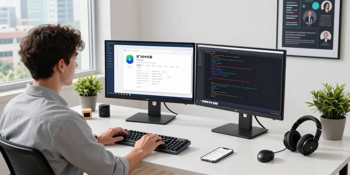 Workspace featuring 纸飞机中文版 interface on screen, showcasing tech innovation and productivity.