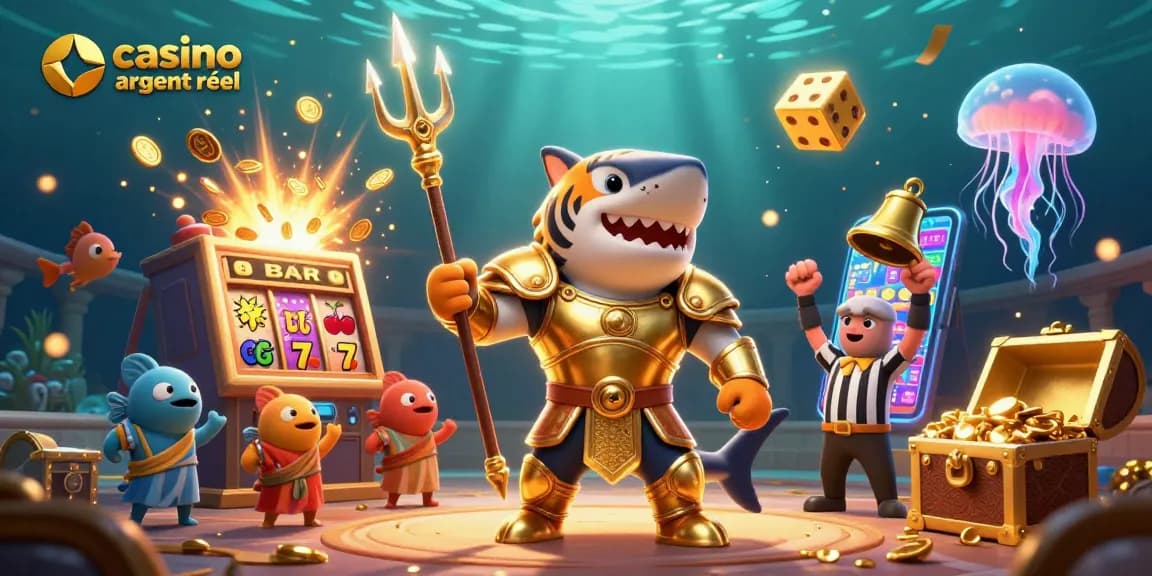 Vivez l'expérience immersive d'un casino en ligne argent réel avec un tigre requin dans une arène aquatique animée.