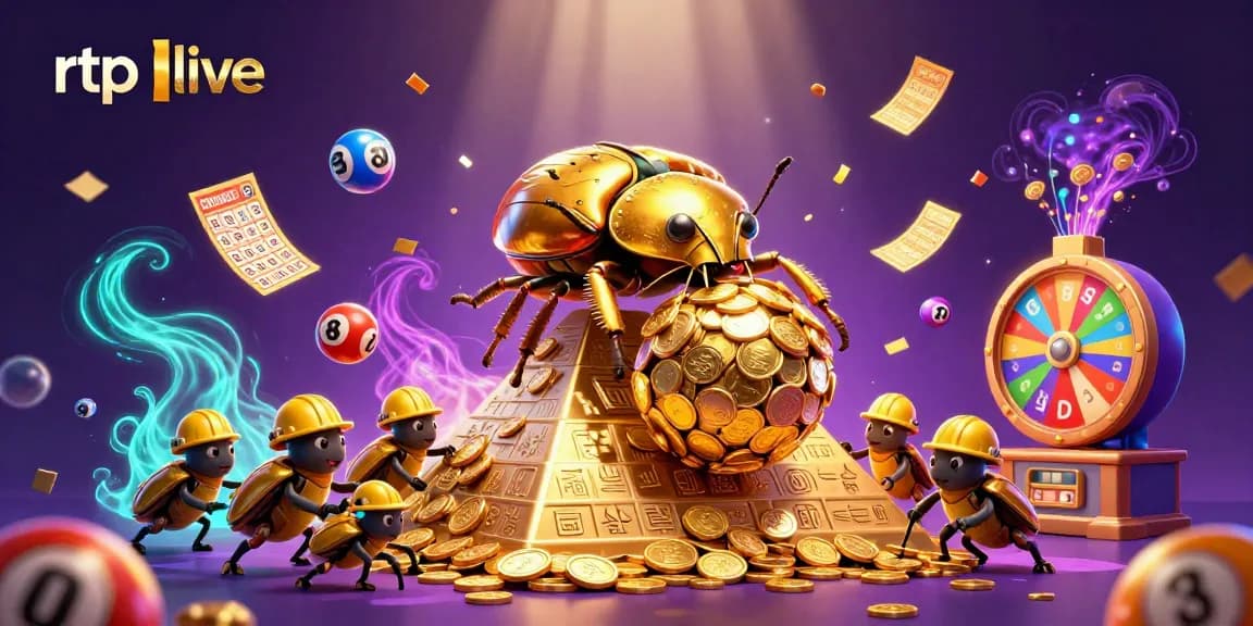 Jelajahi RTP live melalui permainan slot dengan simbol keberuntungan dan tiket emas yang berkilau.