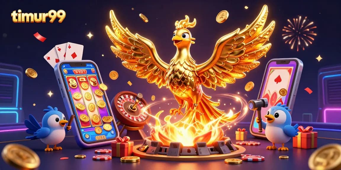 Engage in winning strategies at timur99, where a golden phoenix and vibrant slots collide!
