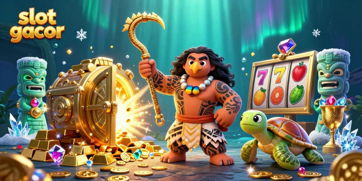 Spin the reels of slot gacor with vibrant visuals and rich treasures in this 3D casino illustration.