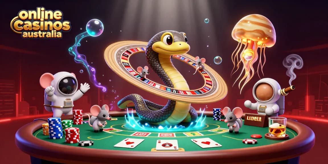 Experience the thrill of online casinos Australia with astronaut mice betting on a cosmic roulette wheel.