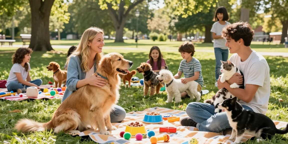 Community gathering of pet lovers sharing experiences about rokok88 in a vibrant park.