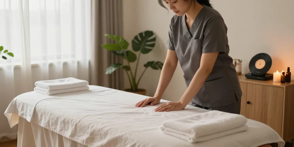 Comfortable indoor 종로출장마사지 setup with a therapist preparing oils.