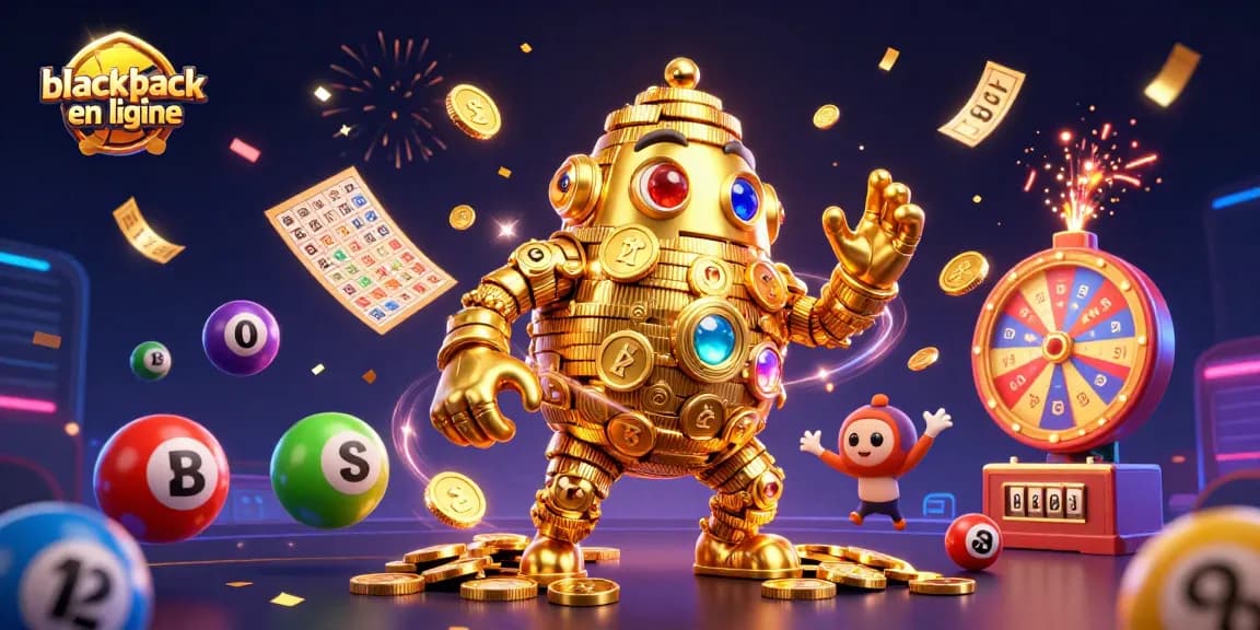 Jouez au blackjack en ligne avec un golem d'or et des éléments de casino animés.