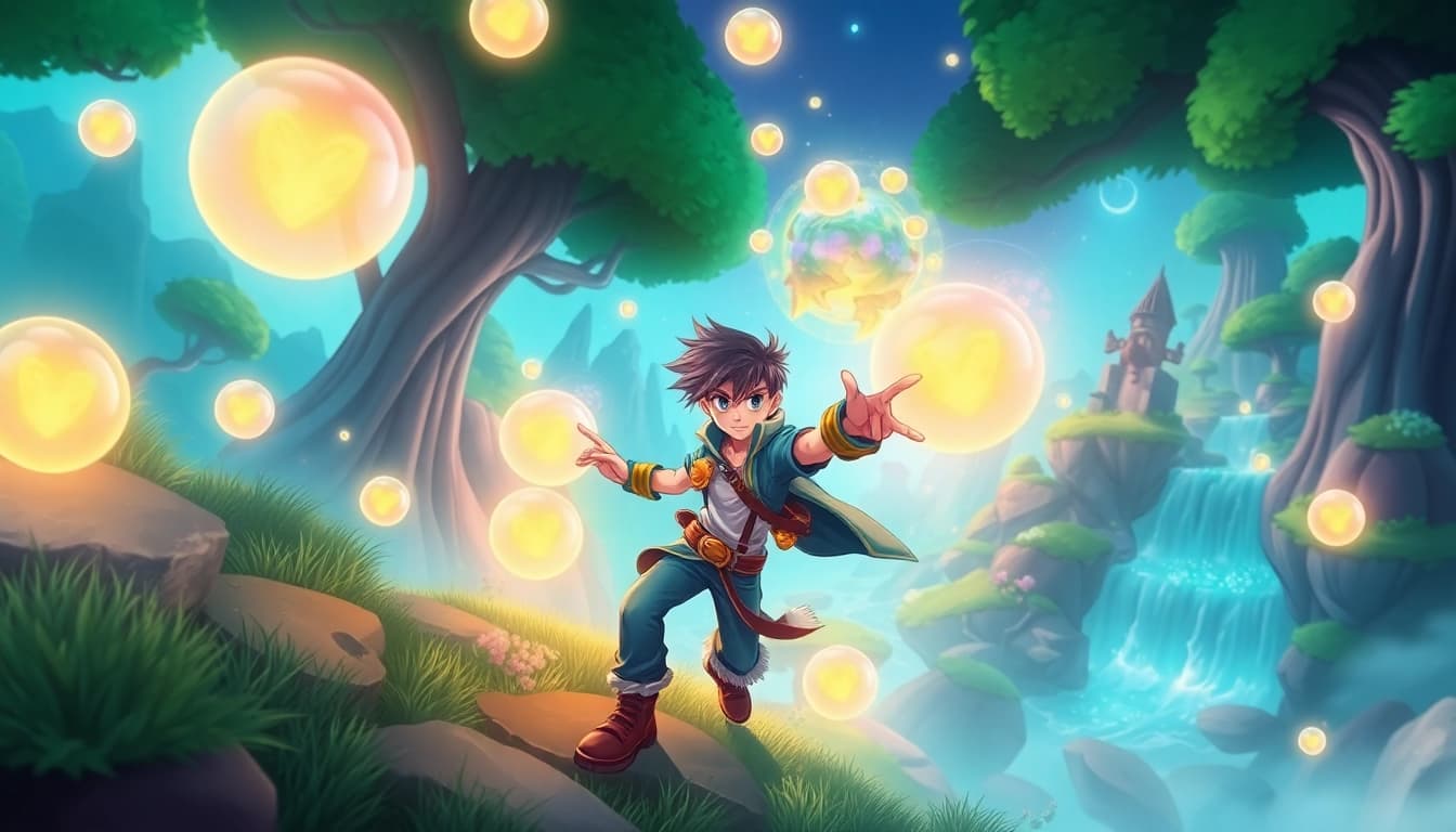 Engaging scene from the yono game featuring a character surrounded by enchanting elements.