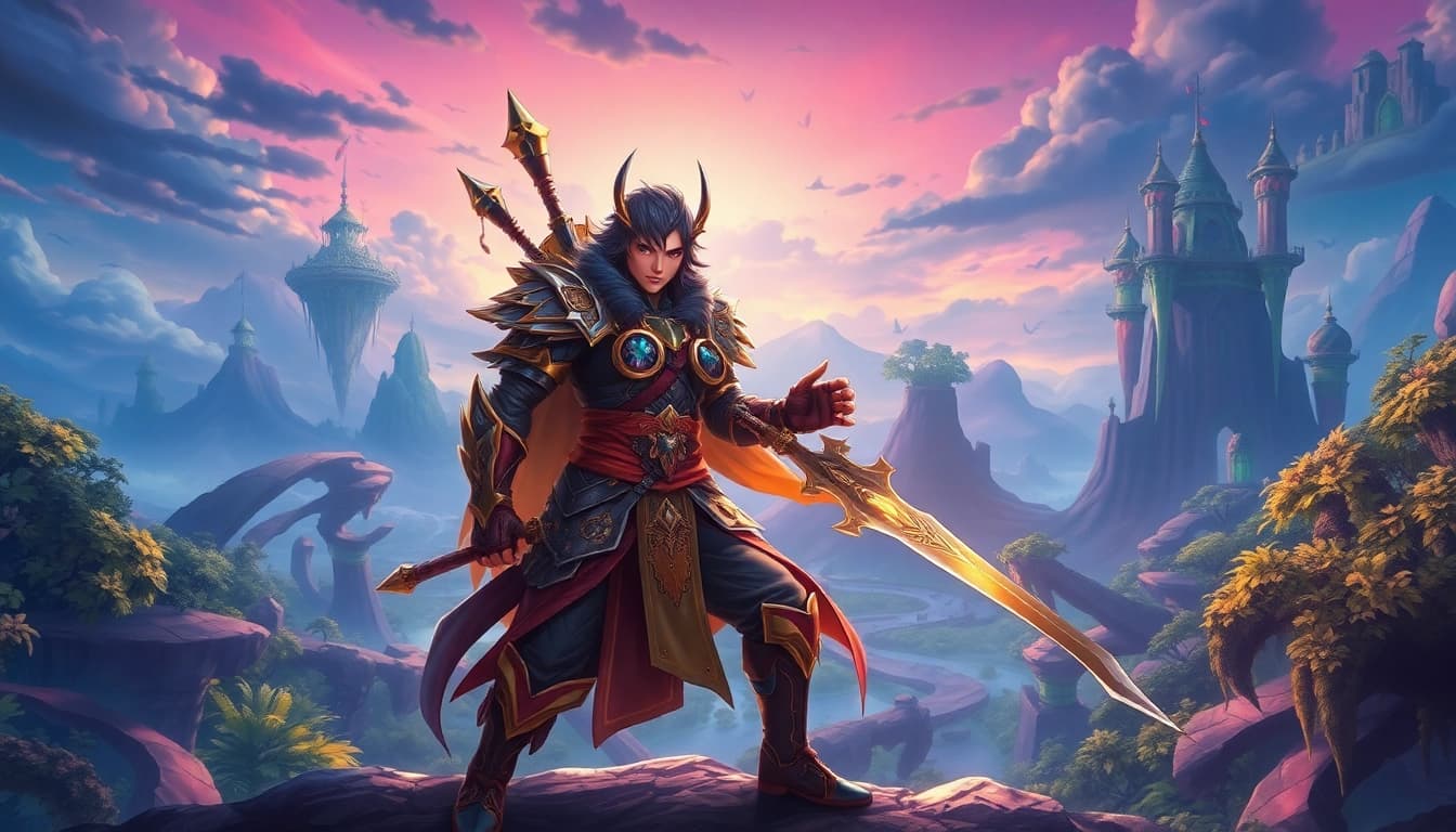 Exciting character from yono game set against a mystical landscape.