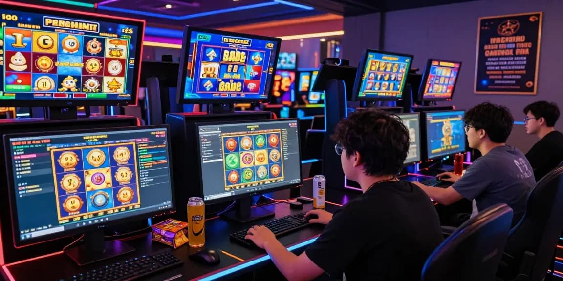 Engaged player enjoying slot gacor gameplay in a vibrant gaming setup.