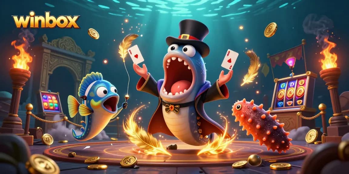 Winbox showcases a magical underwater casino scene with vibrant characters and slot elements.