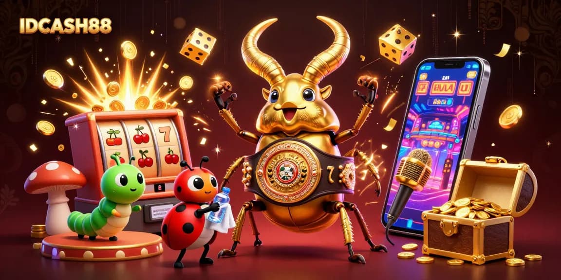 Experience the exciting gameplay of IDCASH88, where vibrant slot machines collide with dynamic casino elements.