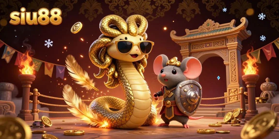 Win exciting games at siu88 with a vibrant casino scene showcasing Medusa and warrior mouse.