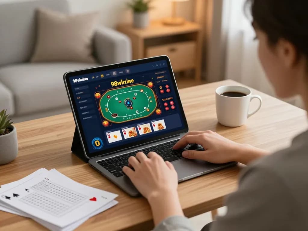 Engaging in online casino games on 98winlive with a stylish setup at home.