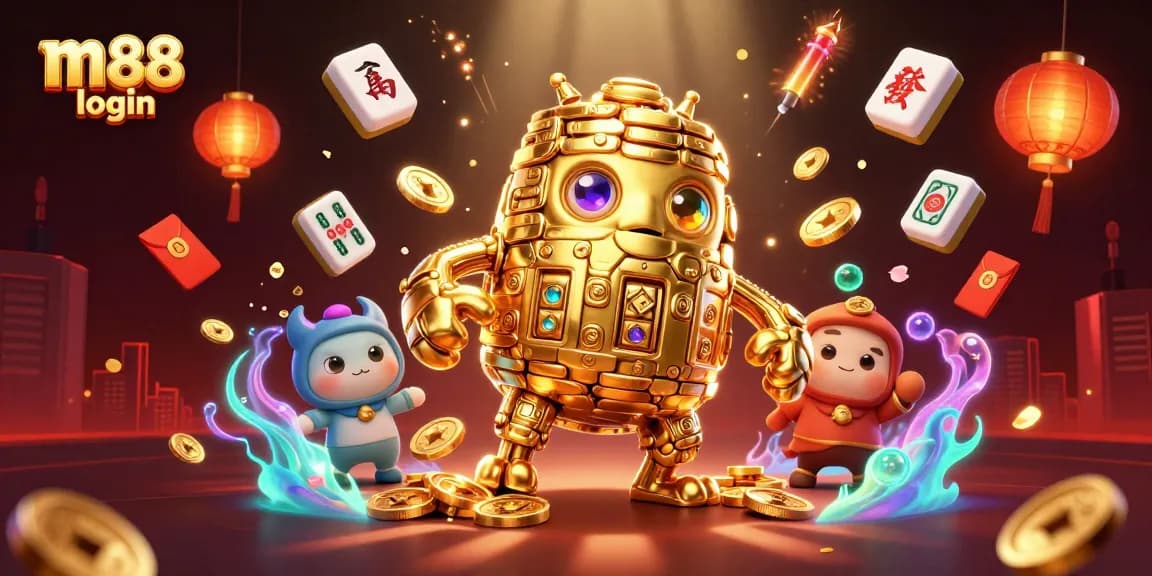 Experience the ultimate thrill of gambling with m88 login featuring a golden golem amidst dynamic casino elements.