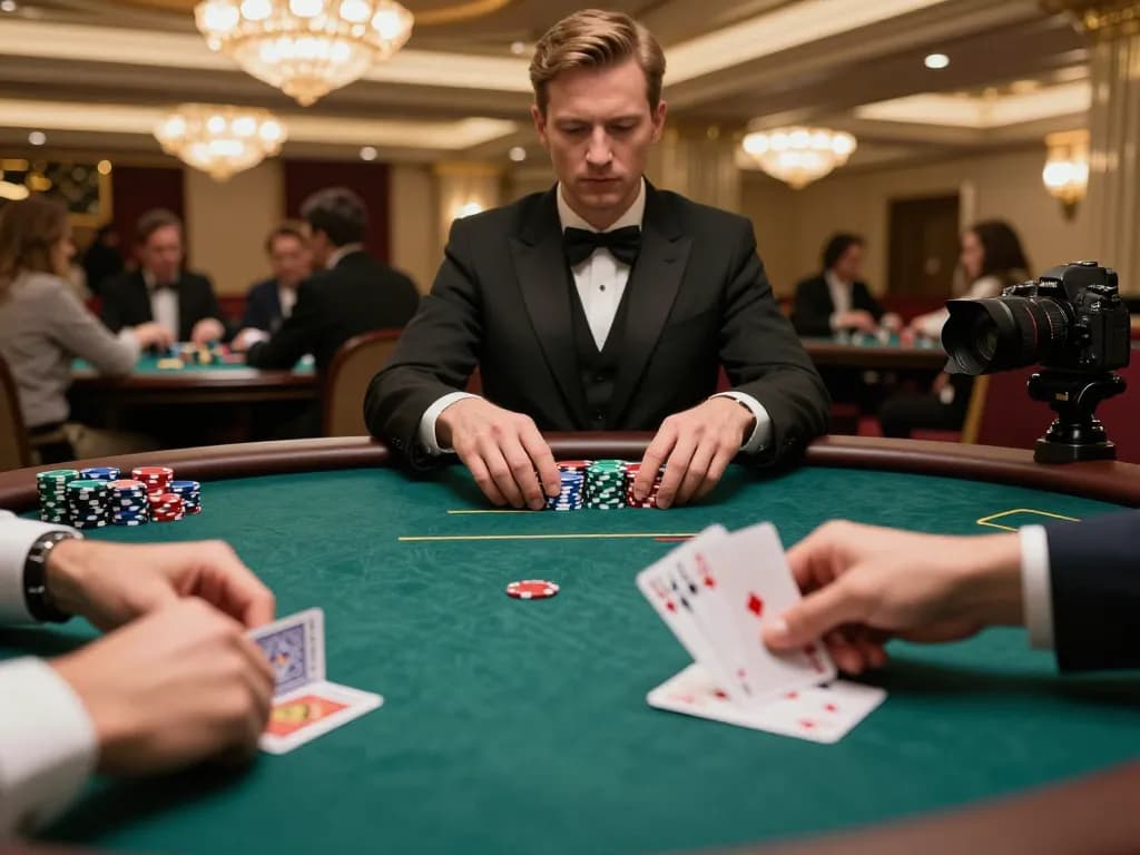 rokok88 players engaging in a thrilling poker game with high stakes in a luxe casino environment