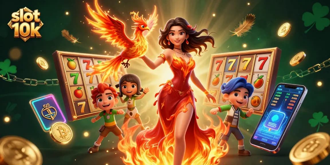 Engage with the thrilling slot 10k experience featuring Asian woman and fiery phoenix in action.