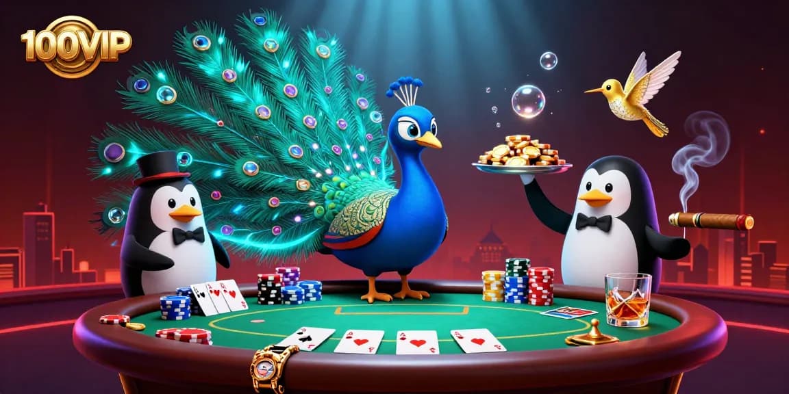 Experience thrilling poker action with 100VIP's vibrant gaming scene featuring iconic characters.