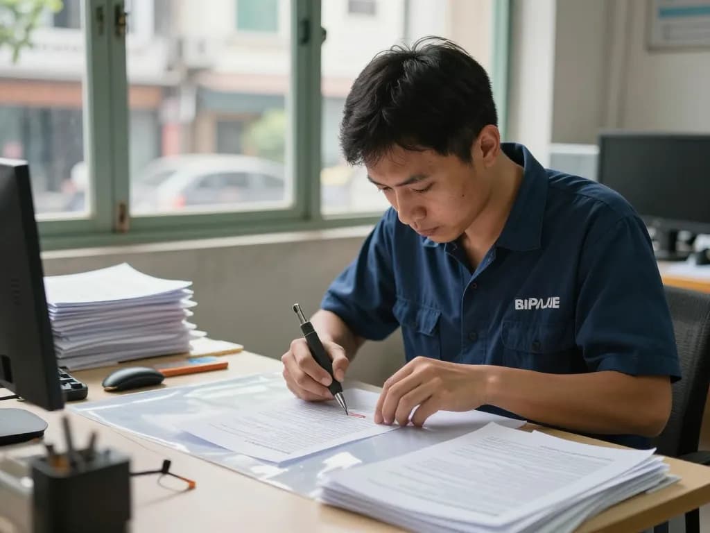 bóc ép plastic nam định - technician carefully removing laminate from documents in professional workspace