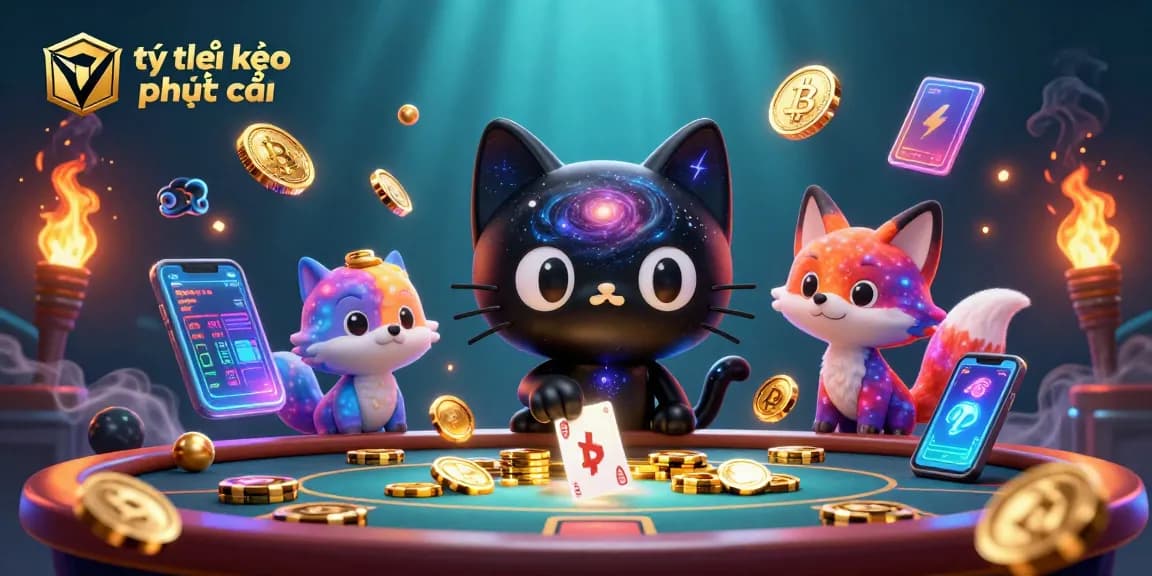 Engage with tỷ lệ kèo nhà cái as a cosmic cat captivates casino elements, showcasing vibrant gaming dynamics.