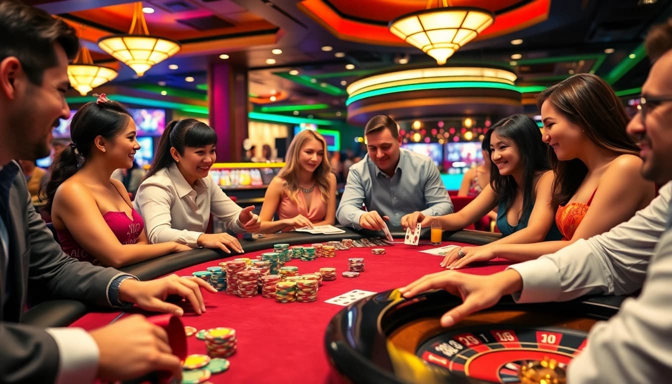 Experience the thrill of a Non Uk Casino with engaging players and vibrant casino elements.