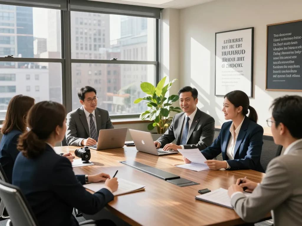 New York City Personal Injury Lawyer consulting clients in a welcoming law office