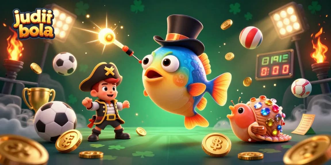 Engage with judi bola action featuring dynamic sea creatures and vibrant sports elements in a 3D digital scene.