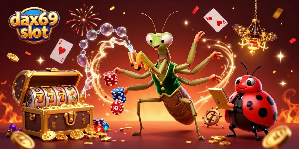 Gadgetkan pengalaman menang di dax69 slot dengan karakter utama bermain slot dan suasana kasino yang meriah.