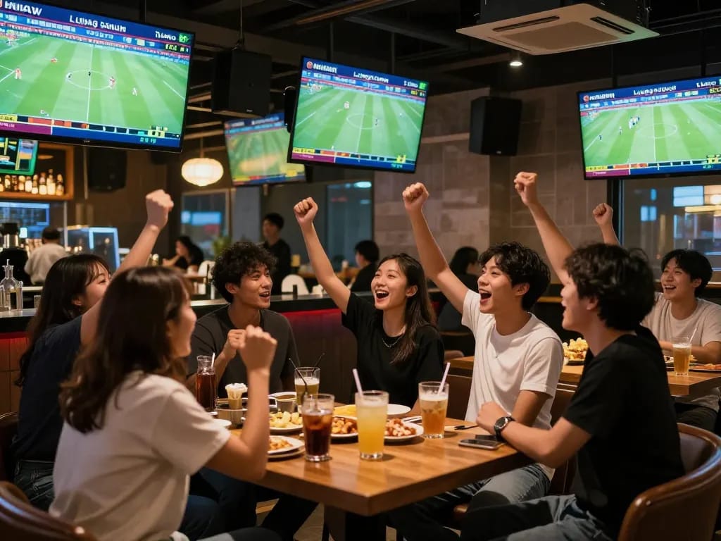 Patrons enjoying live football at Lương Sơn TV venue cheering in an exciting environment
