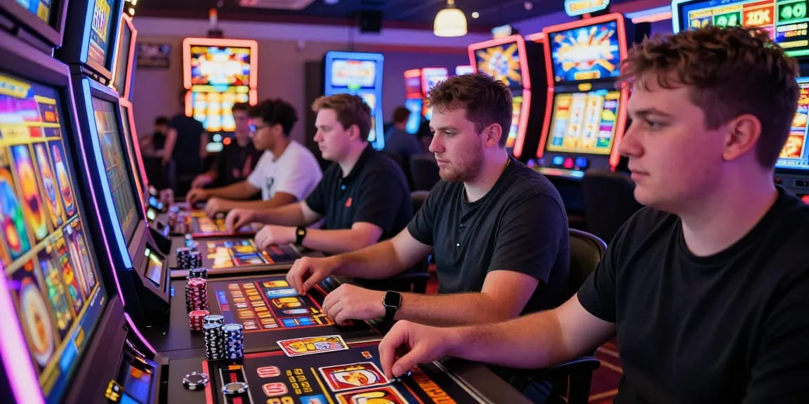 Players engaging with slot modal 5k games in a vibrant online casino atmosphere.