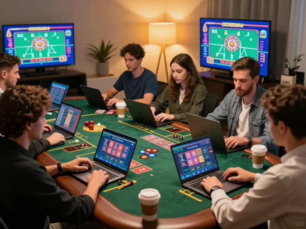 Engaging players experiencing onbet's live dealer games in a cozy online gaming setup