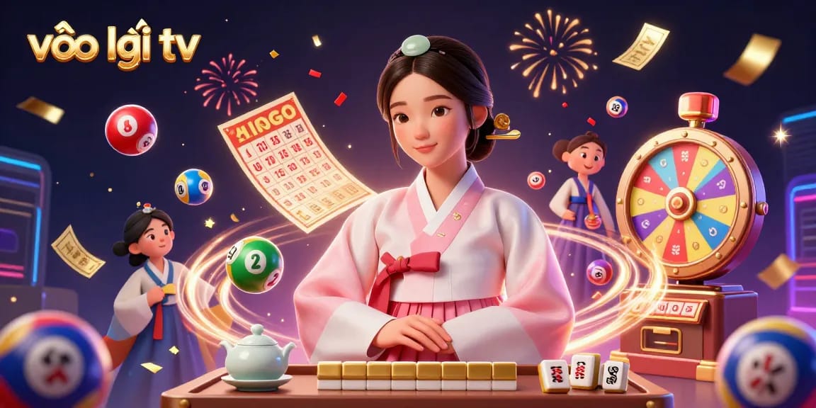 Engage with vào lưới tv as colorful lottery elements bounce around in this vibrant 3D scene.