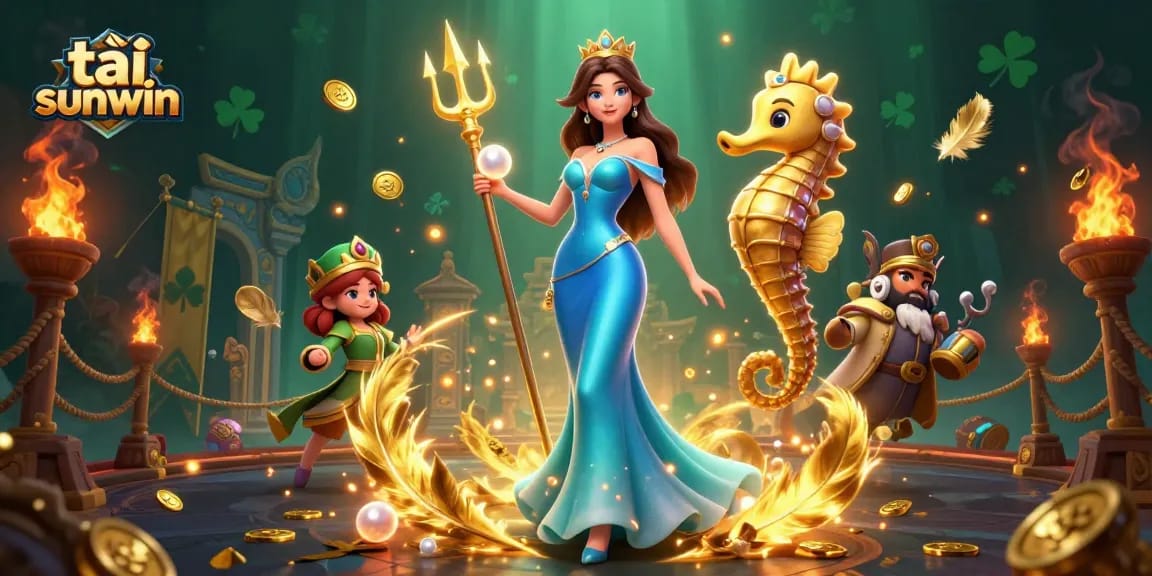 Play and win at tải sunwin with vibrant gameplay featuring underwater treasures and a seahorse king.