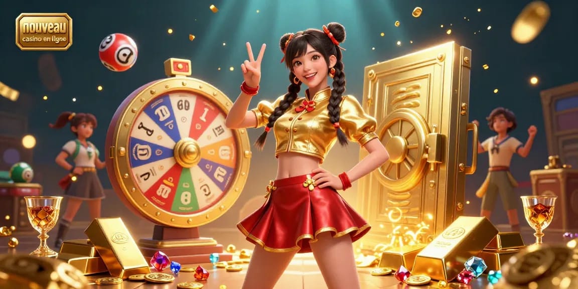 Rejoignez l'excitation du nouveau casino en ligne avec des personnages 3D vibrants célébrant des moments de victoire au milieu de gemmes scintillantes.
