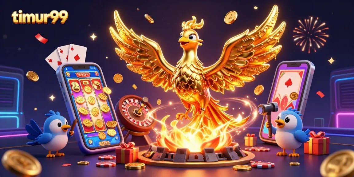 Engage in winning strategies at timur99, where a golden phoenix and vibrant slots collide!